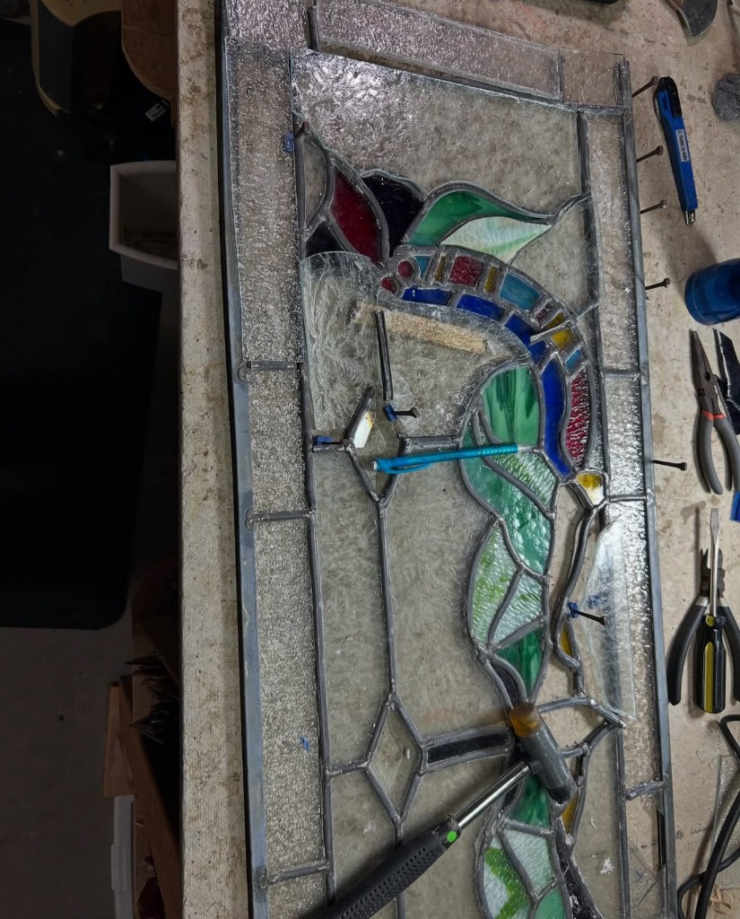 Studio Leaded Glass Transom (Workshop Glazing View)